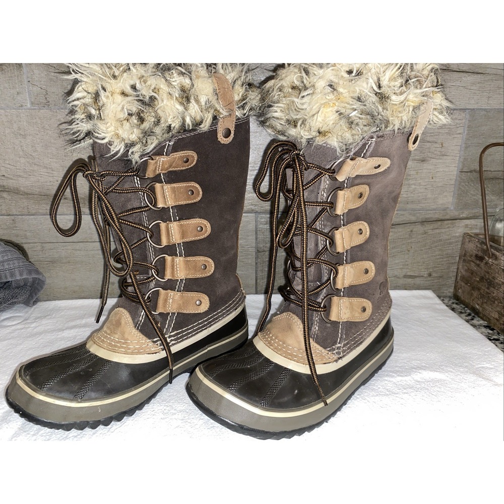Sorel Joan Of Arctic Snow Boots Size 6 Brown Faux Fur Winter Waterproof